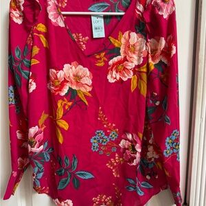 LOFT Vibrant Floral Blouse in Pink and Yellow